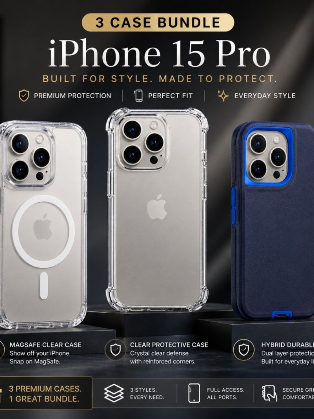iPhone 15 Pro Phone Case Bundle, Set of 3